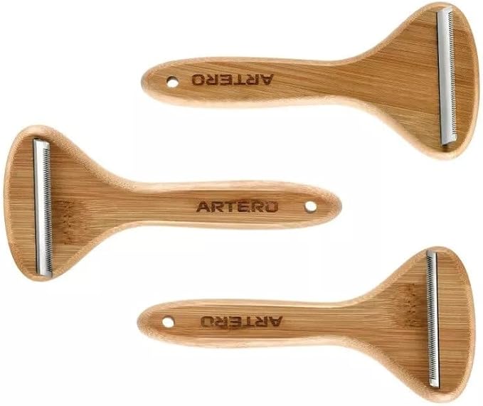 T Shaped Wood Handle Dog Deshedding Tools Loose Hair and Undercoat Removal No Damage (45 Degree)