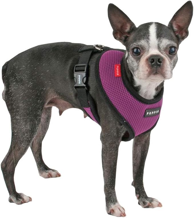 Puppia Soft Dog Harness No Choke Over-The-Head Triple Layered Breathable Mesh Adjustable Chest Belt and Quick-Release Buckle, Purple, Small