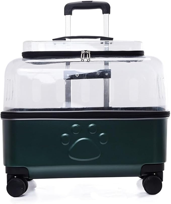 Breathable Hard Pet Stroller for Cats and Small Dogs, Modern Cat Carrier with Wheels, Portable Cat Rolling Carrier for Traveling, Camping(Dark Green)