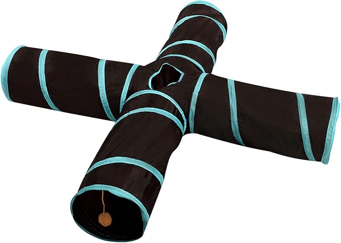 Cat Tunnels, Pet Ferret Rabbit Bunny Tunnels Tubes Subway Habitats, S-Style, DIY Cat Peekaboo Maze House Tent Bed, Kitten Interactive Toy (T-Type 4 Way (Straight))