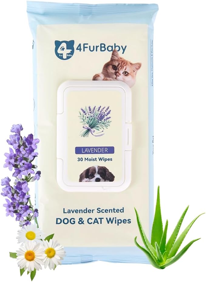 Dog-Wipes-for Paws and Butt - 30 Count, 8" x 8" Hypoallergenic, Hydrating Pet Grooming Wipes for Dogs Cats Cleaning Deodorizing (Lavender, 30 Count