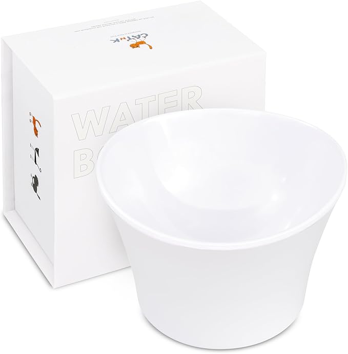 Elevated Cat Bowls for Water – Raised Bowl for Indoor Cats – Whisker Fatigue Shallow Cat Dishes – Vet-Recommended Height & Modern Pedestal Design – Non-Slip & Dishwasher-Safe – 8 oz, White