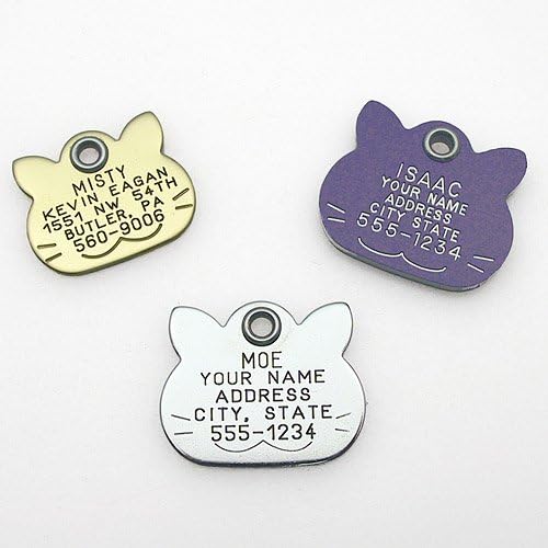 LuckyPet Pet ID Tag - Pink Plastic Cat Face - Durable Cat Tag - Easy to Read - Reflective on Back - Size: Large