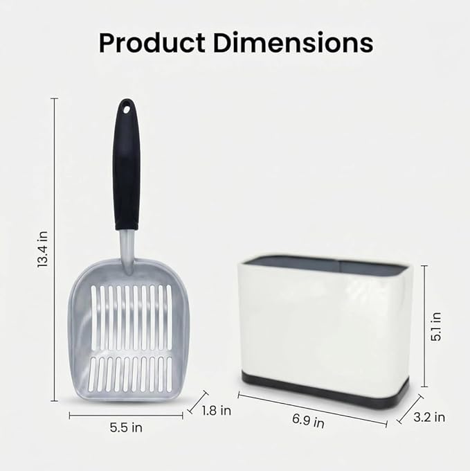 Heavy Duty Cat Litter Scoop with Holder, Stainless Steel Kitty Litter Scooper Caddy for Litter Box, Aluminum Speed Sifter Captures All Clumps