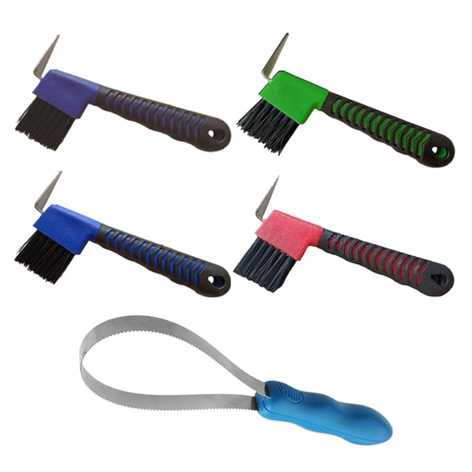 4pcs Hoof Pick Brushes&1pcs Dual-Sided Shedding Blade,horse shedding tool with Stainless Steel Blade,Shedding Tools for dogs,horses and other long hair animals