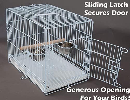 Large Easy Collapsible Travel Vet Bird Parrot Carrier Metal Cage Bar Spacing 1.25-Inch Prevent Your Parrot Bird Beaks Out with Stainless Feeder Cups Natural Wooden Perch