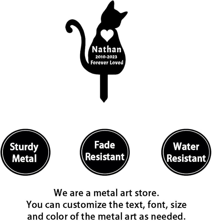 Custom Pet Cat Memorial Grave Marker Metal Garden Stake, Personalized Cat Memorial Stake Sympathy Cat Grave Marker with Heart, Customized Cat Engraved Sign Burial Stake Cat Loss Gift