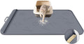 Silicone Cat Litter Mat with Collection Pocket, 42" x 28" Large Cat Litter Box Mat Waterproof Anti-Slip Litter Trapping Mat with Edge and Handle Pet Placemat for Floors (Dark Grey)