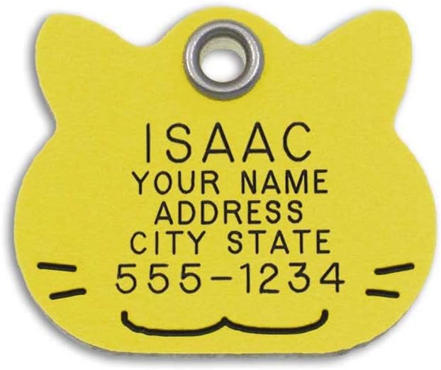 LuckyPet Plastic Pet ID Tags - Dog Personalized IDs - Durable Engraved Name Noiseless Tag - Suitable for Dogs and Cats - Outlasts Most Aluminum Tags - Large, Yellow Cat