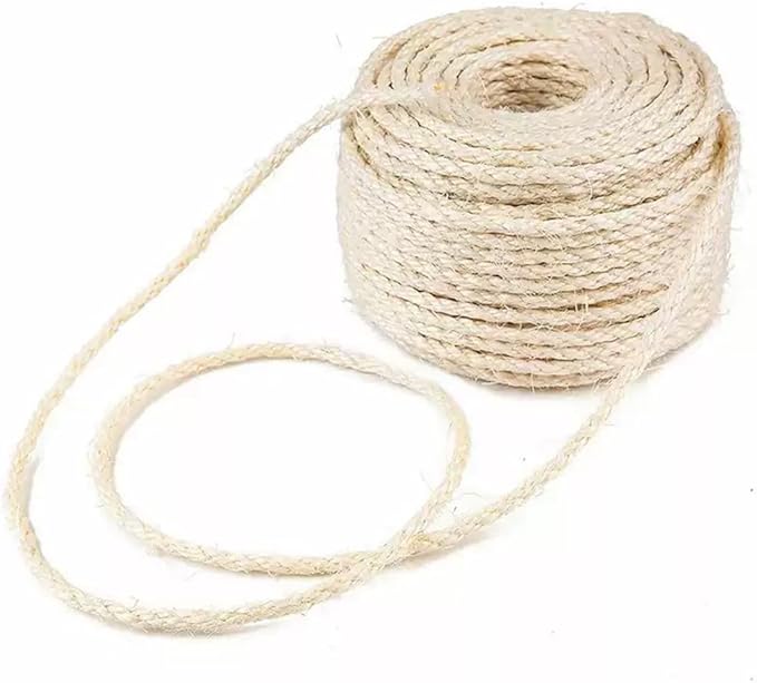Natural Sisal Rope for Cat Scratcher Replacement, Durable Cat Tree Post Repair Cord for DIY Projects, Climbing Towers, Furniture Protection, Scratch Pad, Crafts, Garden, and Home Décor Use