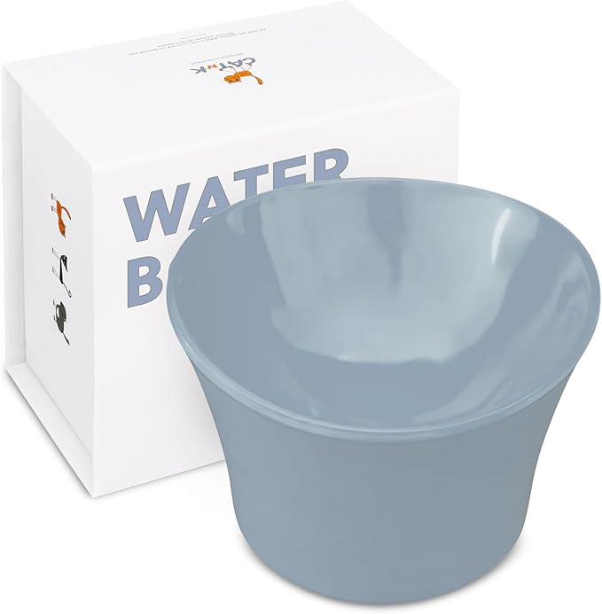 Elevated Cat Bowls for Water – Raised Bowl for Indoor Cats – Whisker Fatigue Shallow Cat Dishes – Vet-Recommended Height, Modern Pedestal Design – Non-Slip & Dishwasher-Safe – 8 oz, Powder Blue