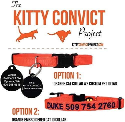 GoTags Kitty Convict Personalized Cat ID Collars (Orange, Embroidered Cat ID Collar)