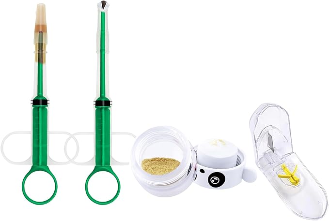 Medicine Feeder for Pets,Piller,Pill Cutter,Pill Crusher for Cats and Dogs,4in1 Set,Feeding Pills Water and Milk,Plastics,Reusable (Piller+Grinder+Cutter, Green)