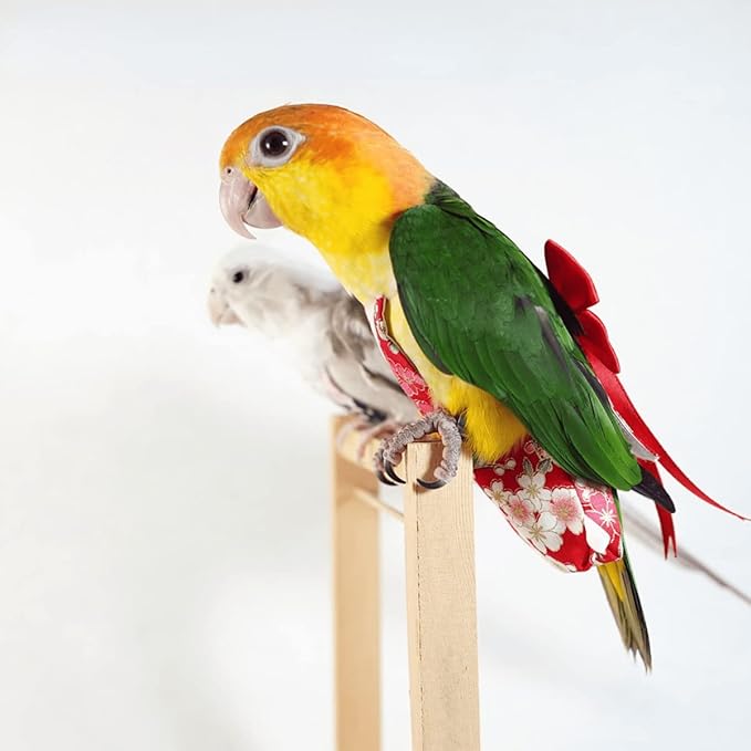 Bird Flight Suits Diapers, Parrot Flight Suits Diapers for Monk Parakeets, Cockatiels Flight Suits, Parrot Clothes, Bird Training Nappy Suit Liners Clothes (Large,Red-B)