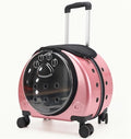 Rolling Cat Carrier, PC Materials Hard Shell Cat Carrier, Pet Carrying Case with Clear Window, Pet Carrier with Pull Rod(Dark Pink)