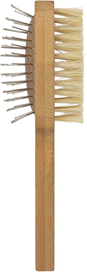 Burt's Bees for Pets Double Sided Pin & Hemp Bristle Dog Brush - Best All-Purpose Dog Brush to Reduce Shedding - For Long & Short Haired Large Dogs, Bamboo (Pack of 2)