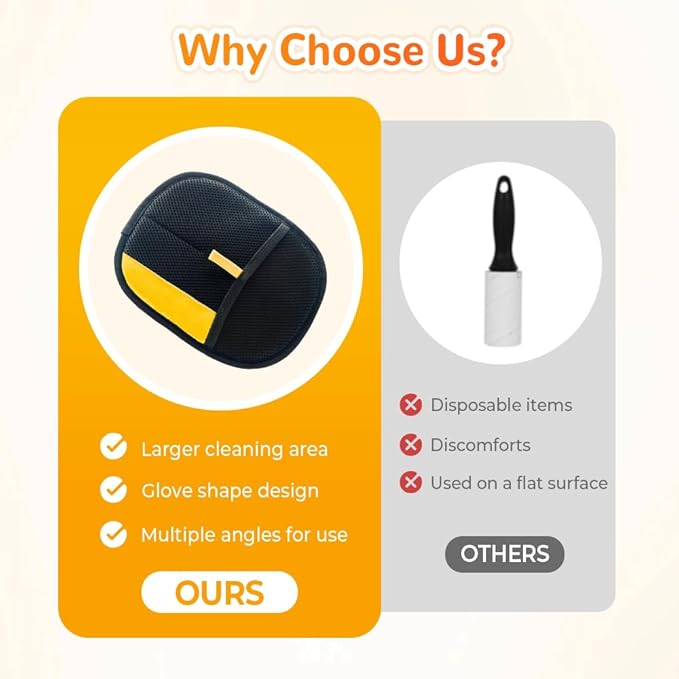 Pet Hair Removal Gloves, Electrostatic Pet Hair Remover for Furniture, Washable Dog Cat Grooming Gloves for Pets, Reusable Dogs Cats Hair Gloves for Bed Sheets Couch Clothes Carpet Car Seat (Orange)