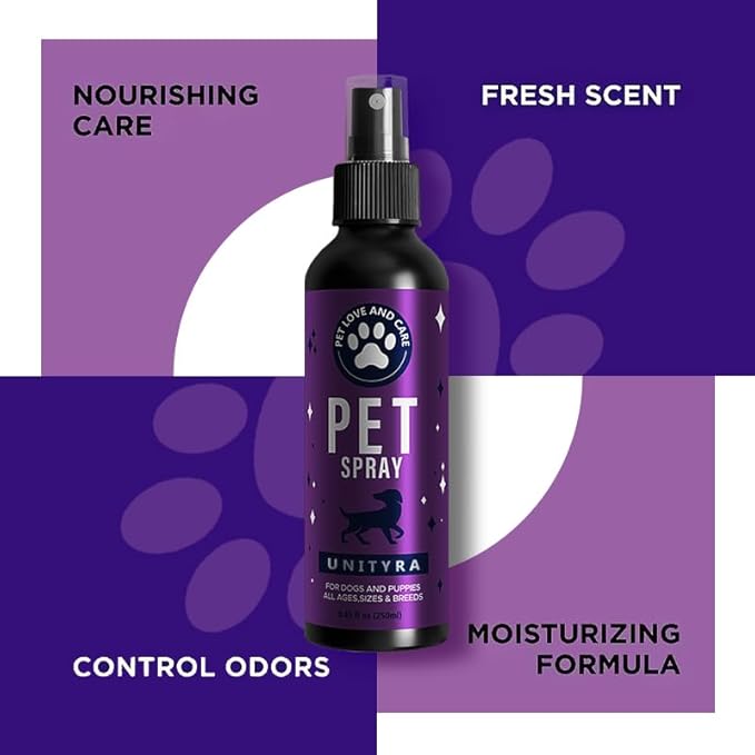 Pet Odor Eliminator Spray – Lavender Scent Deodorizer for Dogs & Cats – Helps Reduce Pet Odors Removes Urine & Litter Box Smells from Home, Carpet, Bedding & Furniture – 250ml