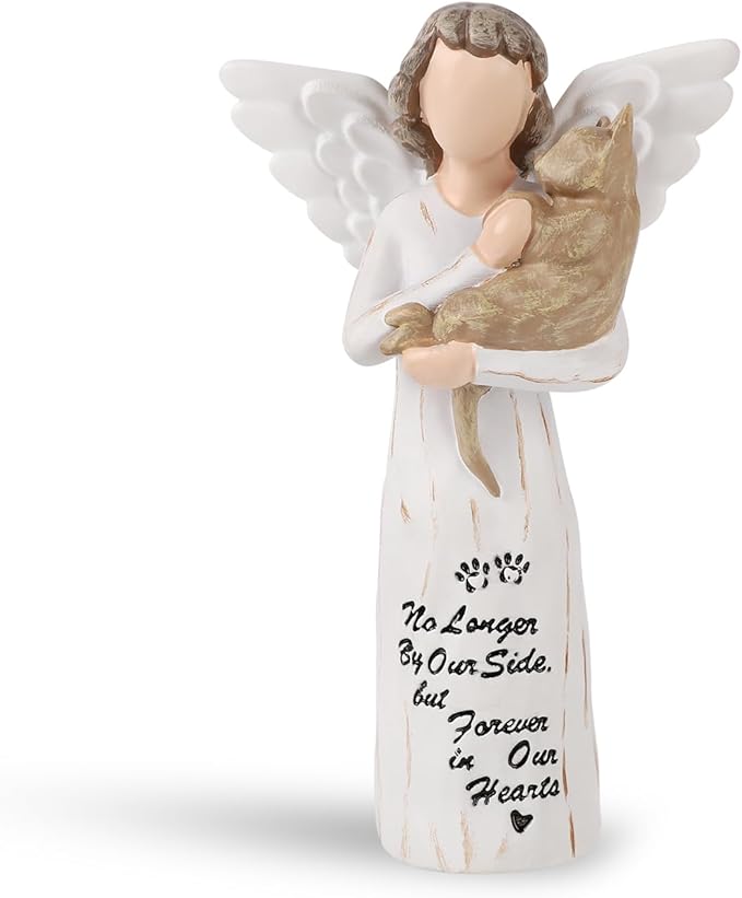Cat Memorial Gifts, Cat Memorial Gifts for Loss of Cat, Pet Cat Remembrance Gifts, Cat Angel Figurine Statue for Cat Lovers in Memory of Their Beloved Cat(Light Brown Angel Cat)