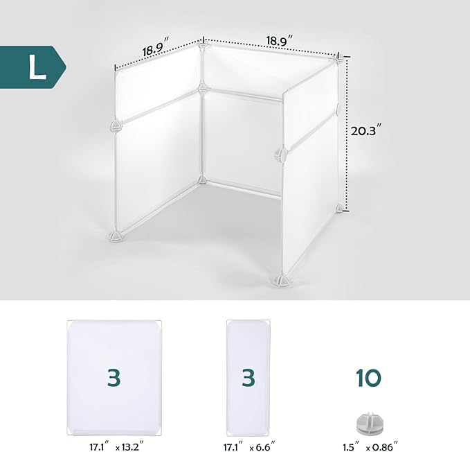 MEEXPAWS Cat Litter Box Enclosure Splash Guard Large 18.9L × 18.9W x 20.3H inch, Light Weight Plastic Sheets Easy Clean (White)