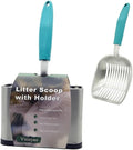 Metal Heavy Duty Cat Litter Scoop with Holder, Stainless Steel Kitty Litter Scooper Caddy for Litter Box, Aluminum Speed Sifter with Non-Slip Handle