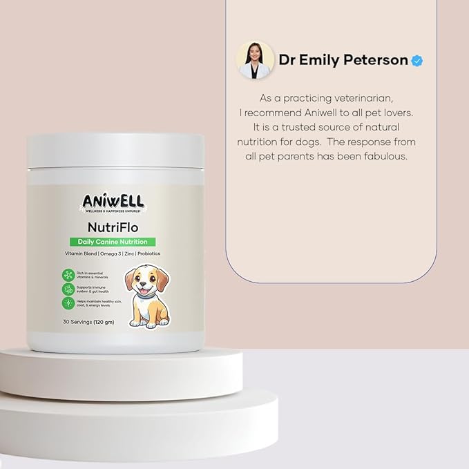 NutriFlo: Dog Vitamins & Supplements - 10-in-1 Multivitamin Powder, Premium Supplement for Dental Health, Longevity, Hip & Joint, Gut Health, Allergies, Immune Support, Skin & Coat.