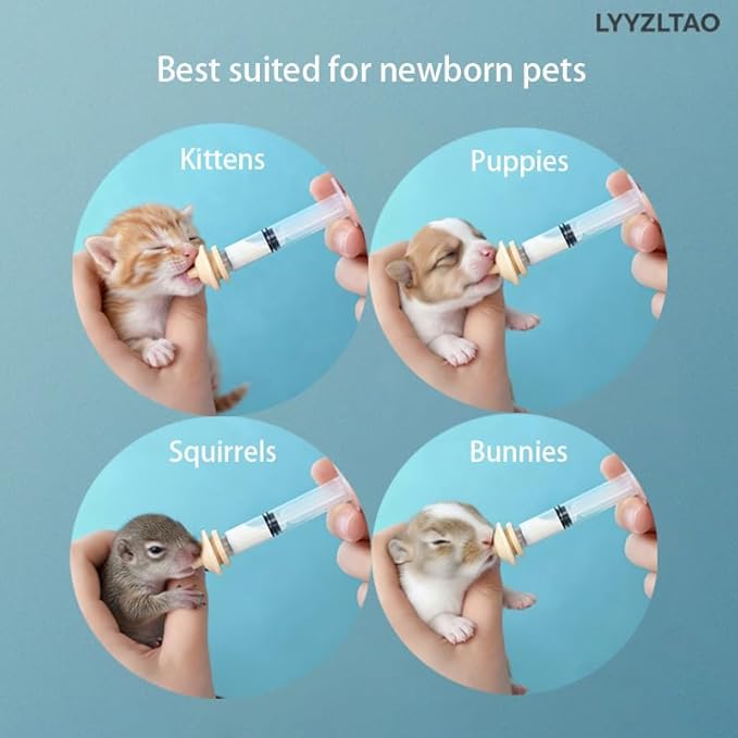 Professional Pet Nursing Kit - 3 Pack 3ml Feeding Syringes with 3 Pack Silicone Nipples | Reusable, Indelible Markings. Hand Feeding Supplies for Newborn Kittens, Puppies, Squirrels, Rabbits & Small Animals | Anti-Choke Safety Design