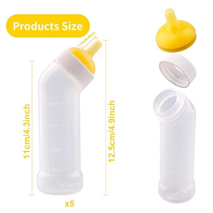 Pet Nursing Bottle for Newborn Animals,Kitten Bottle Feeding Kit Silicone Nipple for Kittens Puppys Rabbits Squirrel (Yellow, Large)