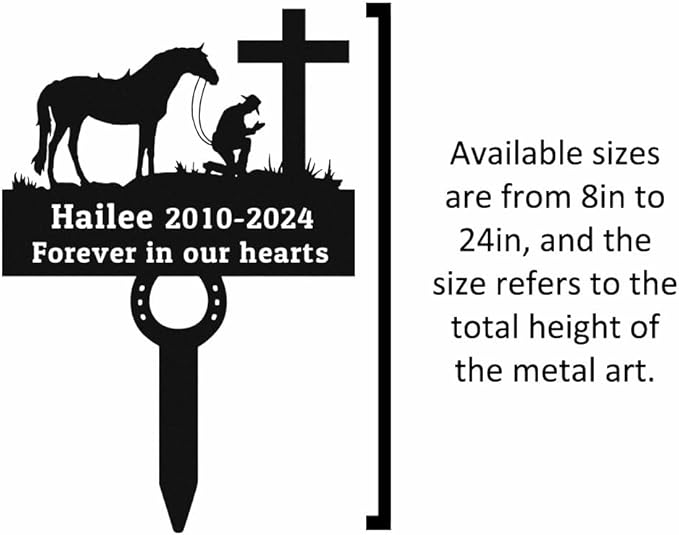 Custom Horseshoe Memorial Grave Marker, Personalized Cowboy Horse Sympathy Gift Cross Plaque, Metal Horse Memorial Garden Stake Yard Sign