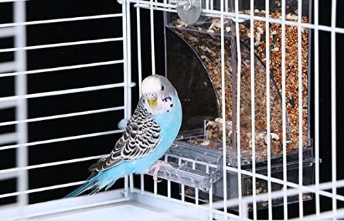 No Mess Bird Feeder,Bird Feeder for Cage,Automatic Acrylic Parakeet Feeder Cage Accessories for Small Birds Parrot Parakeets Canary Cockatiel Finch(Transparent)