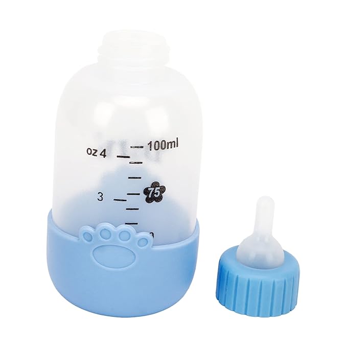 CHICIRIS Pet Nursing Bottle, Portable Paw Pattern Silicone Pet Milk Bottle with 3 Pcs Nipples, Cat Feeding Bottle for Newborn Kittens Hamster Puppies Rabbits (Blue)