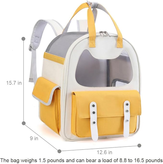 Pet Backpack, Canvas Transparent Cat Travel Backpacks, Breathable Multi-Purpose Small Dog Travel Bag with Handles, Suitable for Camping and Outdoor Activities (Yellow)