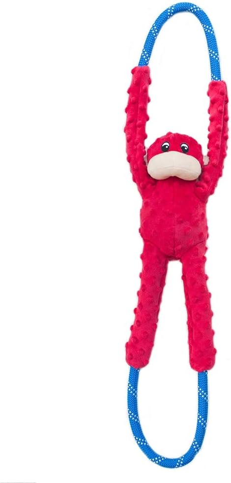ZippyPaws RopeTugz - Durable Dog Pull Rope Toy, Interactive Tug of War for Large, Medium, & Small Dogs, Squeaky Pet Products to Keep Them Busy, Made with Heavy Duty Climbing Rope - Red Monkey