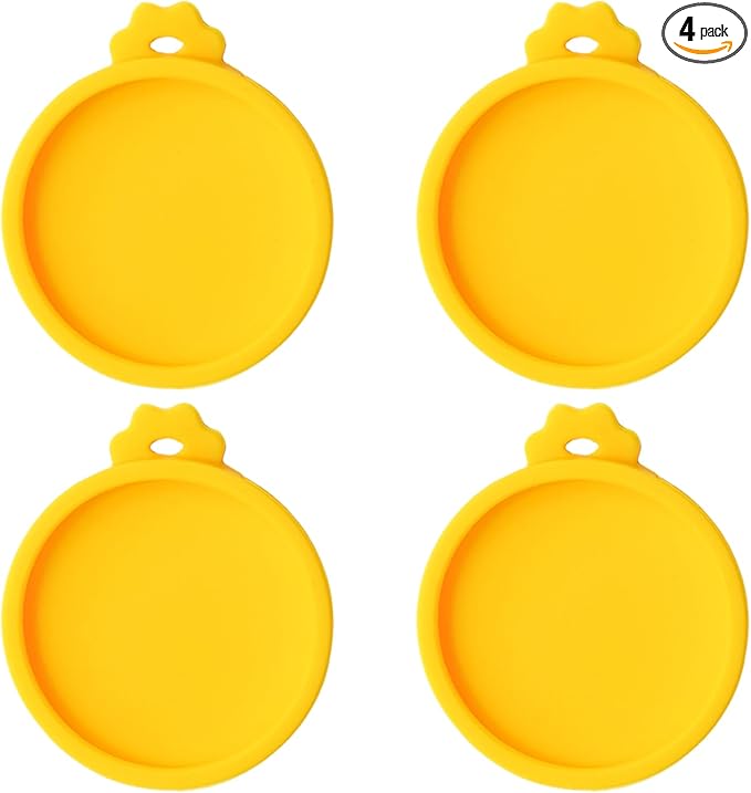 PINE & LINEN 4 Pcs 2.5inch Durable Pet Can Lids, Silicone Small Pet Can Covers Waterproof Cat Food Cans Lids for 3 oz Cat Food Cans（Yellow）