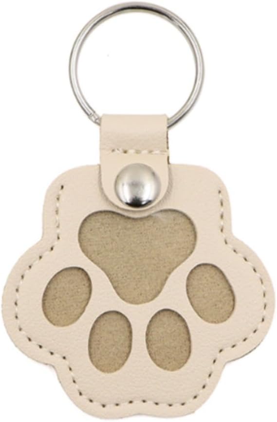 Pet Memorial Keychain Leather Cat Claw Keychain Pet Hair Keepsake Box Cherished Memories Gifts for Pet Lovers (Beige)