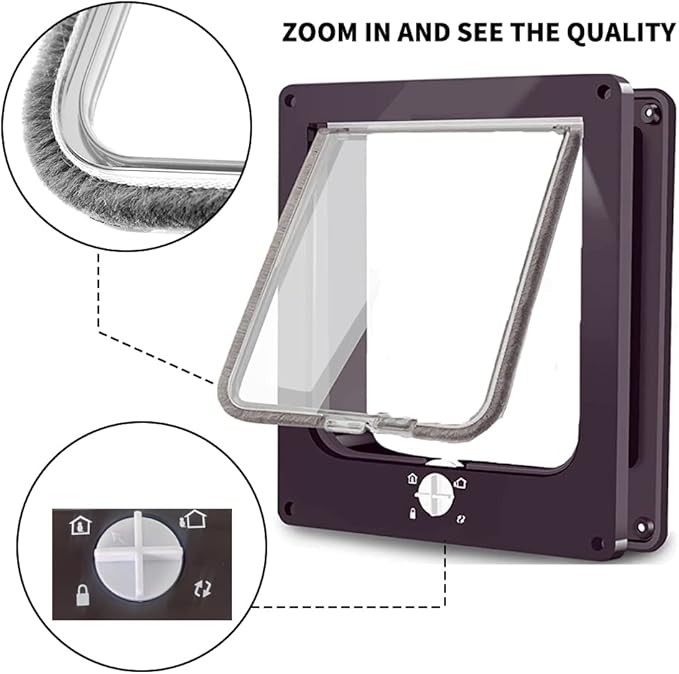 EASY JOY Cat Doors(Outer Size 8.6" x 7.5"), 4-Way Locking Cat Door for Interior Exterior Doors, Weatherproof pet Door with Magnet for Cat or Dog < 16.1 inches in Girth(Brown M)