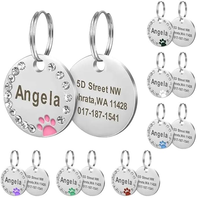 Personalized Dog/Cat Cute Paw Pet ID Tag with Unique Laser Engraving Name and Phone Number for Pet Collar or Key Chain (Purple)