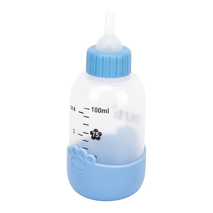 CHICIRIS Pet Nursing Bottle, Portable Paw Pattern Silicone Pet Milk Bottle with 3 Pcs Nipples, Cat Feeding Bottle for Newborn Kittens Hamster Puppies Rabbits (Blue)