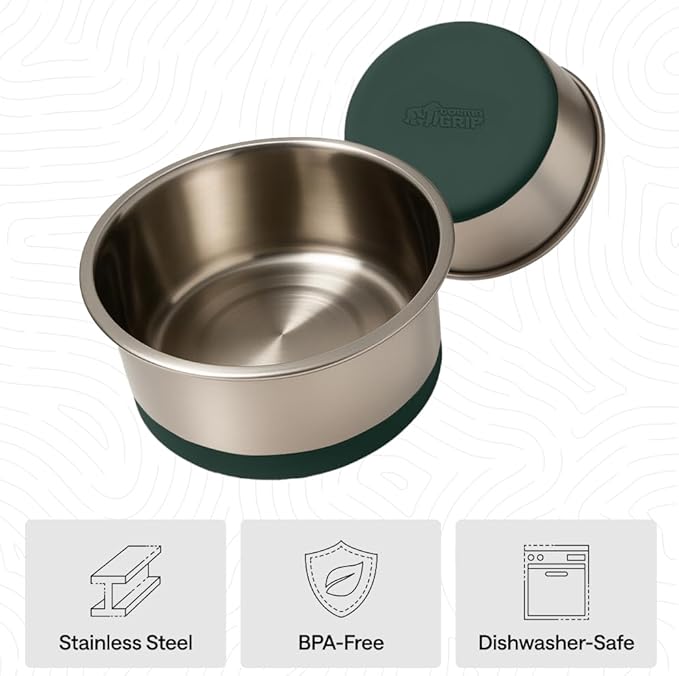 GORILLA GRIP Dog Bowls, Food Grade 304 Stainless Steel, Holds 2 Cups Each (16 fl oz) Food and Water Bowl for Feeding Dogs and Cats, Dishwasher Safe, Rust Resistant, BPA Free Rubber Base Set of 2 Green