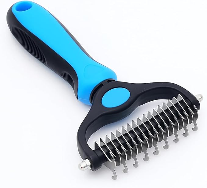 2-in-1 Dog & Cat Deshedding Tool – Double-Sided Undercoat Rake and Dematting Comb for Shedding & Tangle Removal