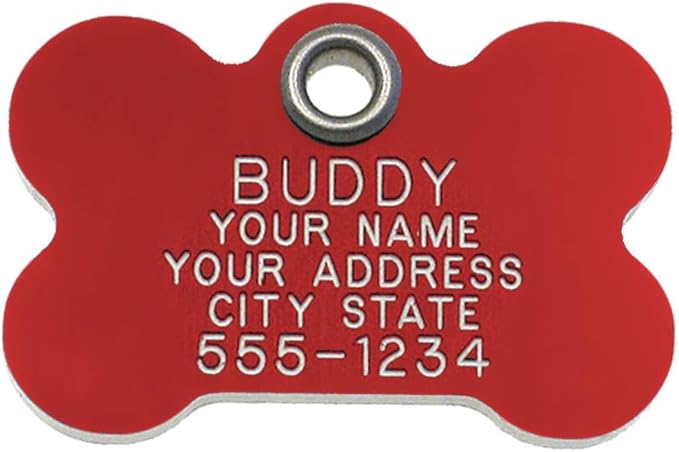 LuckyPet Plastic Pet ID Tags - Dog Personalized IDs - Durable Engraved Name Noiseless Tag - Suitable for Dogs and Cats - Outlasts Most Aluminum Tags - Small, Red Bone