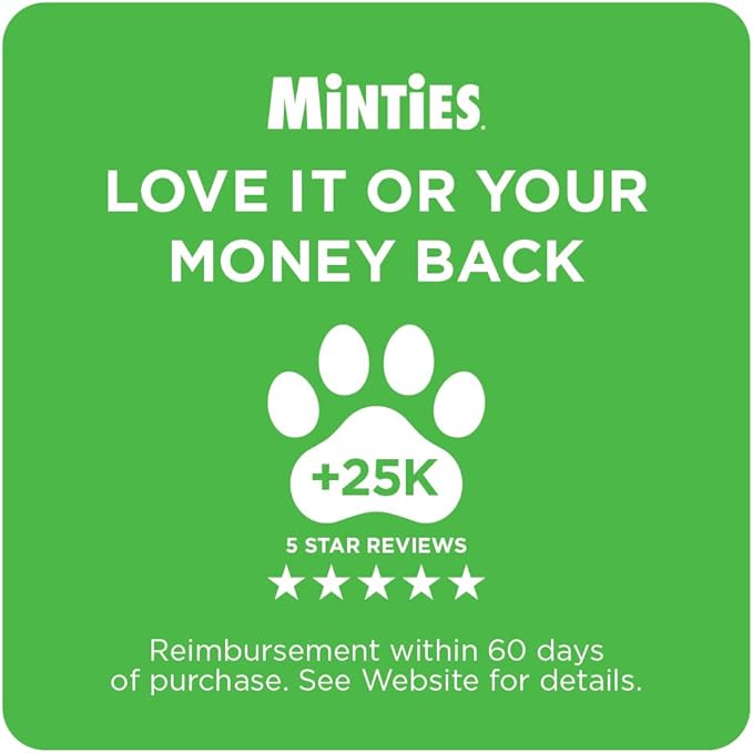 Minties Dental Chews for Dogs, 20 Count, Vet-Recommended Mint-Flavored Dental Dog Treats for Medium Sizes 25-50 lbs, Bones Clean Teeth, Fight Bad Breath, and Removes Plaque and Tartar