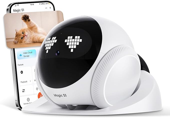 Orison Smart Mobile Pet Camera Robot, 1080P HD Indoor Pet Camera for Home, Auto Patrol & Auto Recharge, Night Vision, Two-Way Audio, App Control, Local Storage