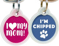 GoTags Funny Dog and Cat Tags Personalized with 4 Lines of Custom Engraved Text, Dog and Cat Collar ID Tags Come with Glow in The Dark Silencer to Protect Tag and Engraving, (I Am Chipped)