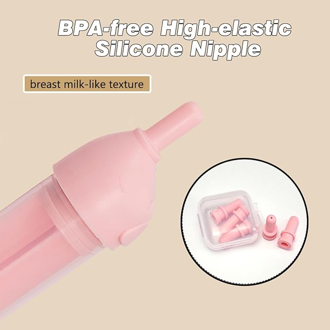 LogFaadCoi Kitten Bottle Feeding Kit for Nursing, Milk Bottles for Feeding Newborn Puppies,Anti-chocking Design,with 2 Syringes and 10pcs Replaceable Nipples (Purple)