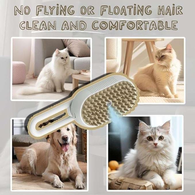 Steam Brush for Cat and Dog Shedding Orange Rechargeable Pet Grooming Brush Anti-Static Deshedding Tool with Massage & Cleaning Comb for Long Short Hair