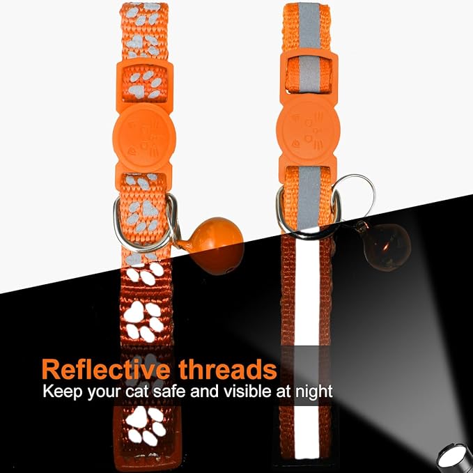 TagME 2 Pack Cat Collar with Name Tag, Personalized Reflective Cat Collar Breakaway with Bell for Boy & Girl Kitten, Orange