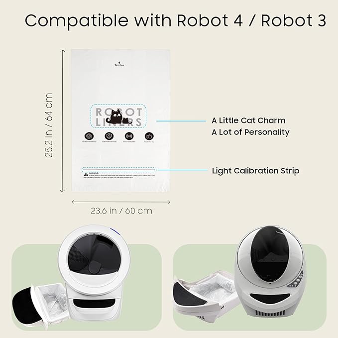 90 Pack Cat Litter Box Robot 5/4/3 Waste Bags, Tear-free, Automatic Litter Box Liners Bags, 9-11 Gallon Capacity - White