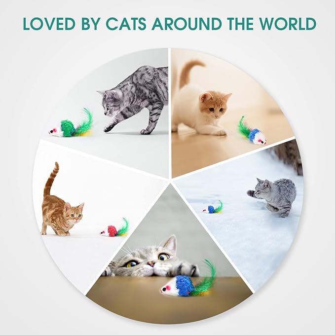 FYNIGO Cat Mouse Toys 17 Pack - Realistic Interactive Plush Hunting Catnip Toys with Feather Tails & Rustle Sound, Fun Kitten & Indoor Cat Toys Set, Best Gift for Cat Lovers