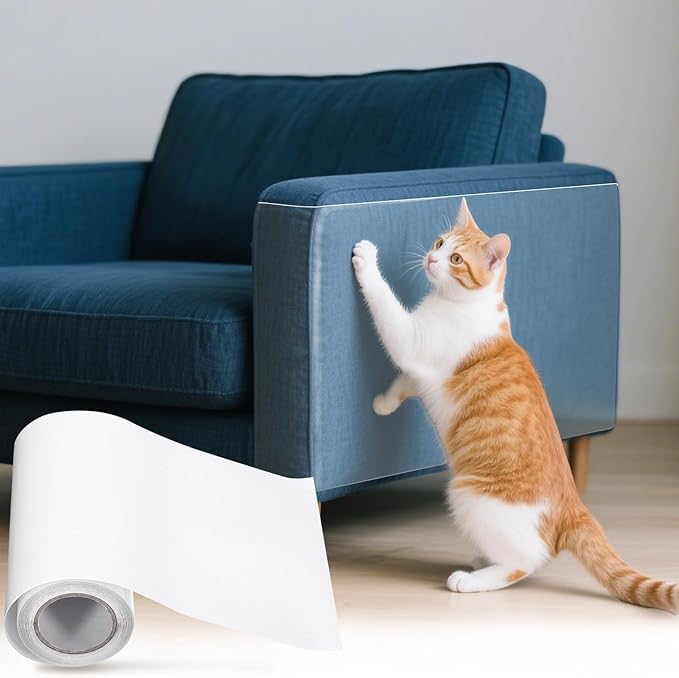 uxcell Anti Cat Scratch Furniture Protector, 1 Roll 197" x 5.9" Single-Sided Sticky Couch Protector from Cat Claws, Clear Protectors from Cats Scratching for Sofa Corners, Walls, Doors
